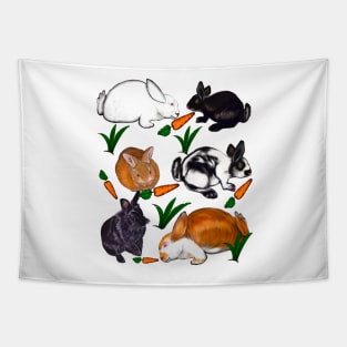 Rabbits bunny rabbits and carrots cute  ginger black and white bunny rabbit pattern Tapestry