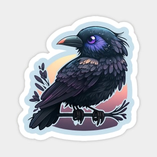 Beautiful raven with dark tones on a branch Magnet