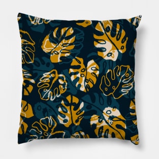 Navy Monstera Leaves Pillow