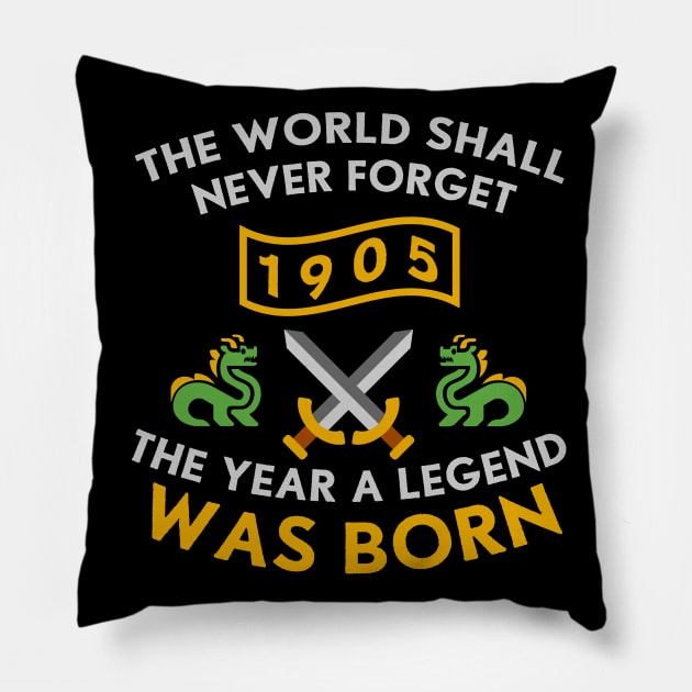 1905 The Year A Legend Was Born Dragons and Swords Design (Light) Pillow by Graograman