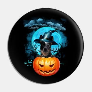 Blue Heeler Witch Hat Pumpkin And Blue Moon Halloween Pin