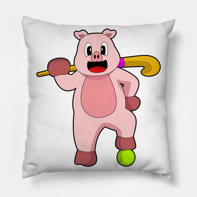 Pig Hockey Hockey stick Pillow by Markus Schnabel