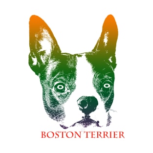 The boston terrier head is Violet, Green, Orange T-Shirt