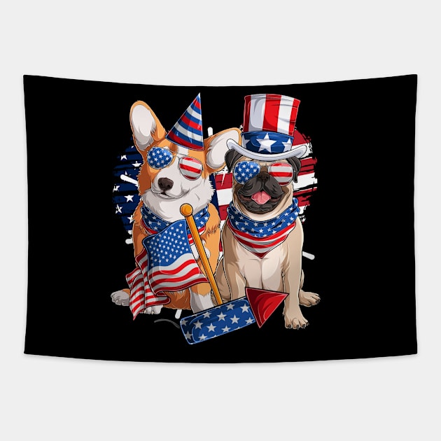 Funny 4th Of July 2021 Fourth Of July For Men's And Women's For 4th Of July Dog Lovers T-Shirt Tapestry by dianoo