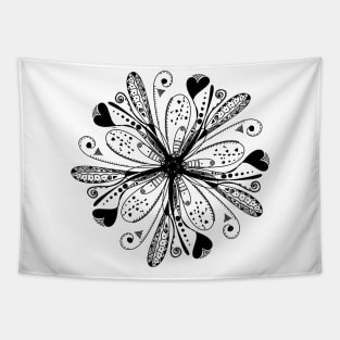 Trendy stylish black color print floral mandala pattern and love symbol - heart. Hand drawn illustration. Posters and Art Prints Tapestry