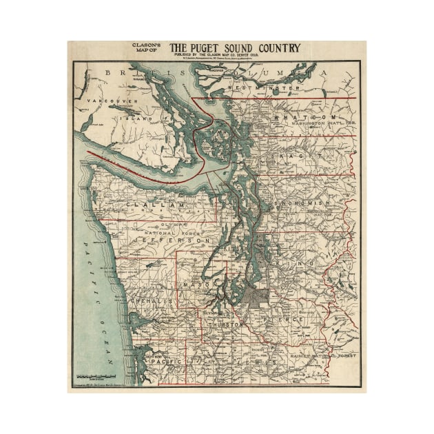 Vintage Map of The Puget Sound (1910) by Bravuramedia