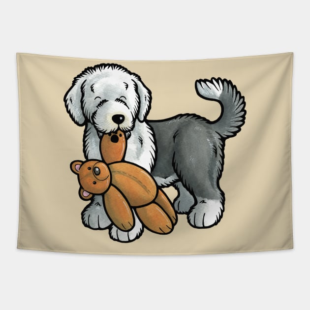 Old English Sheepdog puppy Tapestry by animalartbyjess