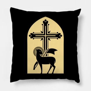 Lamb of God and crucifixion cross. Pillow