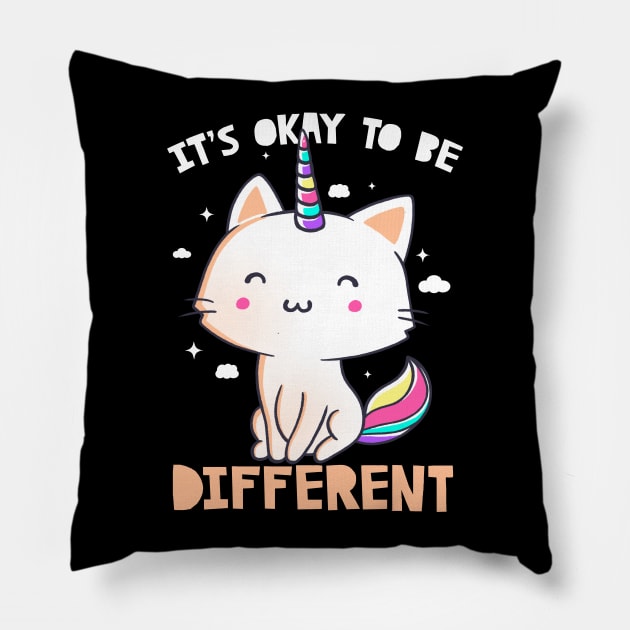 It's Okay To Be Different Cute Unicorn Gift Pillow by eduely