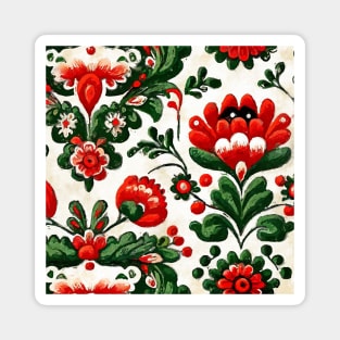 Folklore motif red flowers Magnet