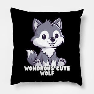 Cute Wondrous wolf Sitting Illustration Pillow