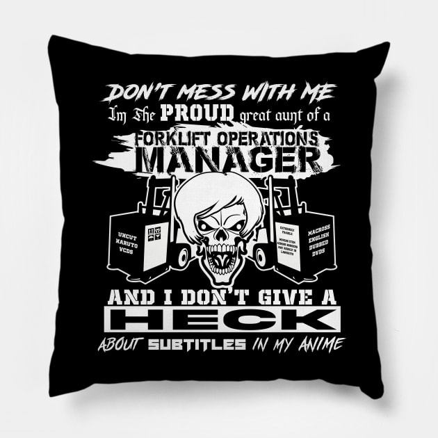 Great Aunt of a Forklift Manager Anime Dub Pillow by GodsBurden