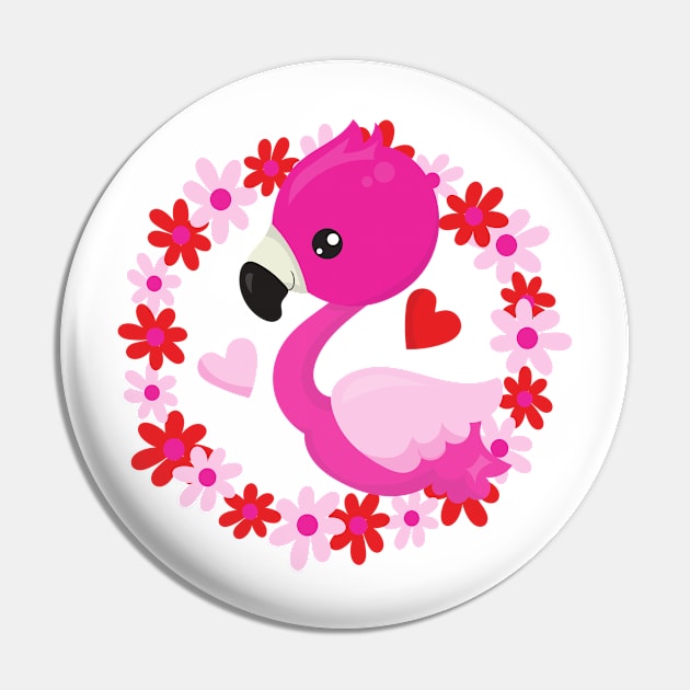 Cute Flamingo, Pink Flamingo, Bird, Flowers, Heart Pin by Jelena Dunčević