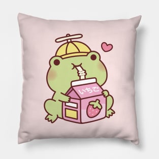 Cute Frog Loves Strawberry Milk Pillow