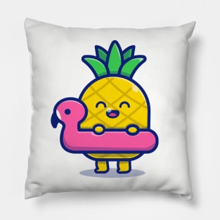 Cute Pineapple With Swimming Flamingo Pillow