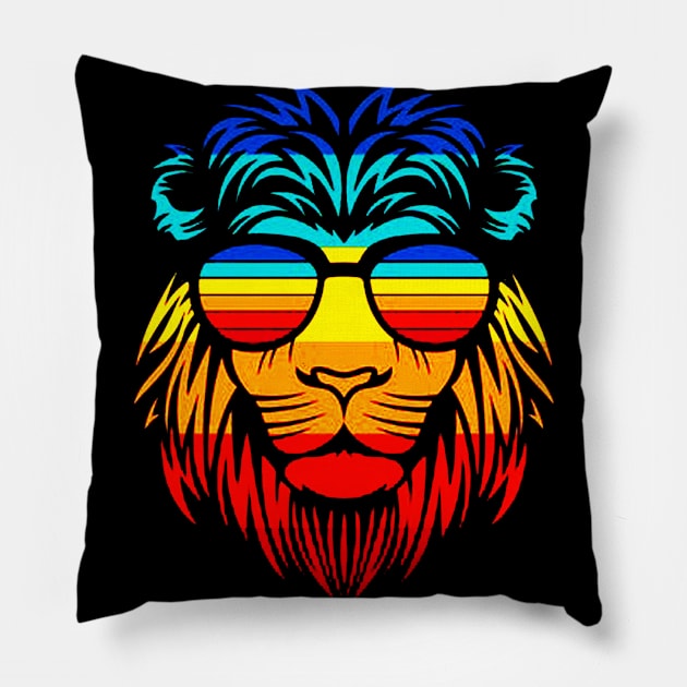 Cool Lion head summer vintage animal sunglasses Pillow by drawflatart9