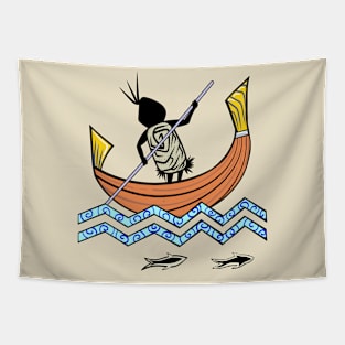 Boat Riding on Calm Waters Tapestry