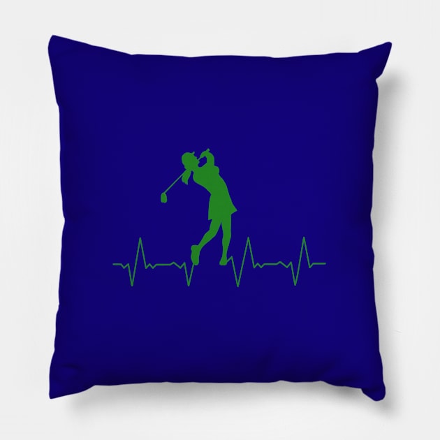 Golf Heartbeat Green Pillow by KJKlassiks