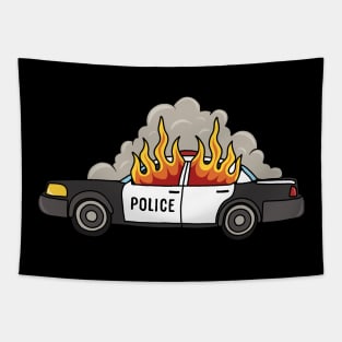 Burning cop car Tapestry