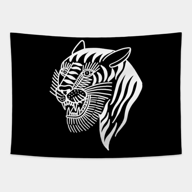 Grimm tiger white Tapestry by Jocoric