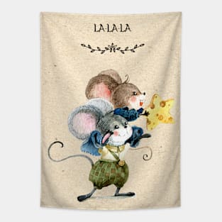 Cute Mouse Playing Vintage Illustration Art Tapestry