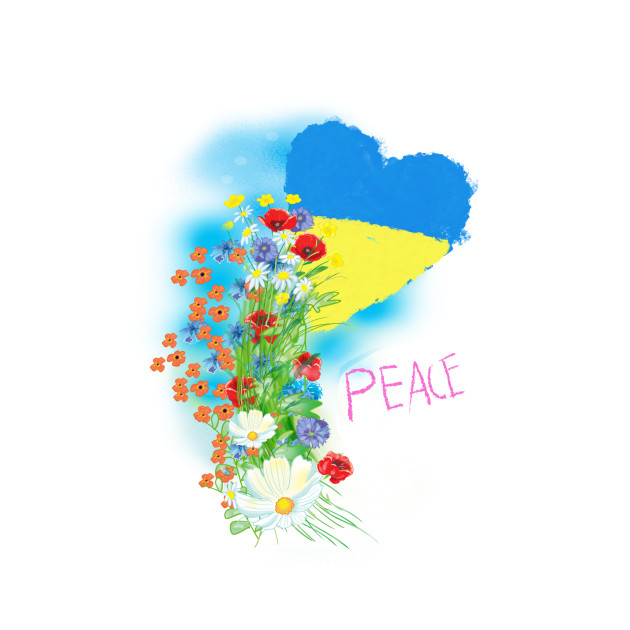 ukrainian flag with colors, peace to ukraine by sonaart