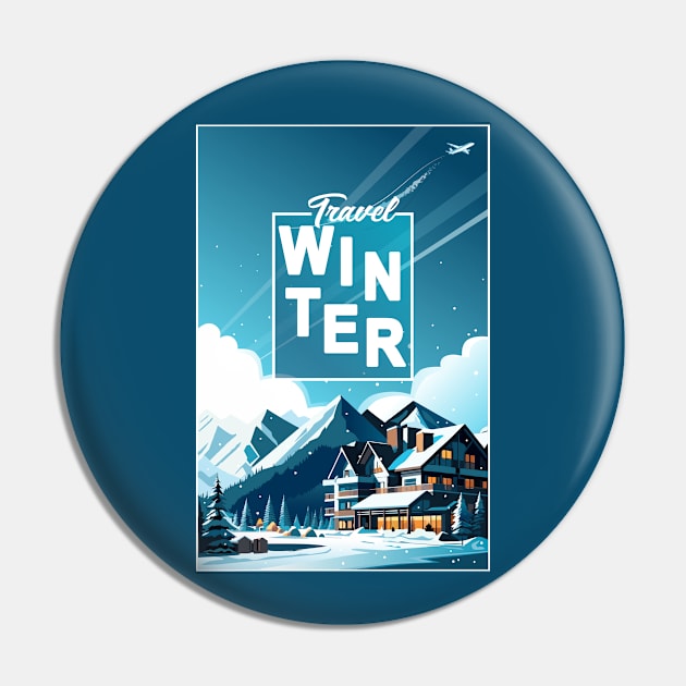 Winter Mountain snow sports ski Hotels in Snowy Mountains landscape Christmas Alps T-Shirt Pin by sofiartmedia