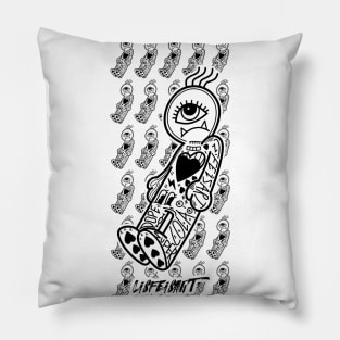 Dope little one eye monster cartoon ink-pencil black-and-white illustration Pillow