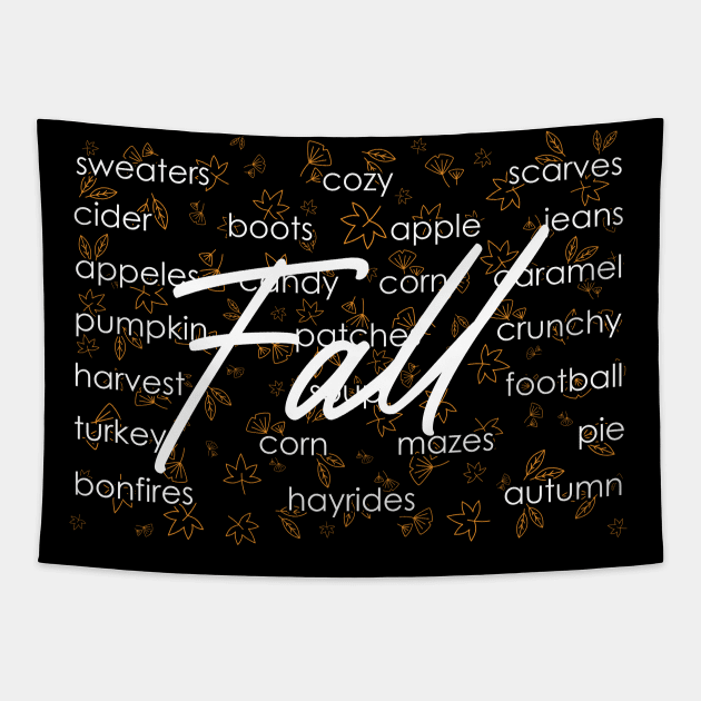 Funny Fall Words Autumn Thanksgiving Fall Graphic Thankful Tapestry by Benzii-shop 