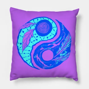 Blue Feathers Yin Yang Pillow