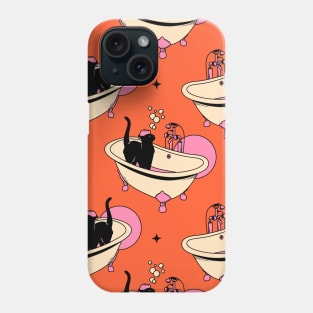 Spa Day Black Cat Pattern in orange Phone Case