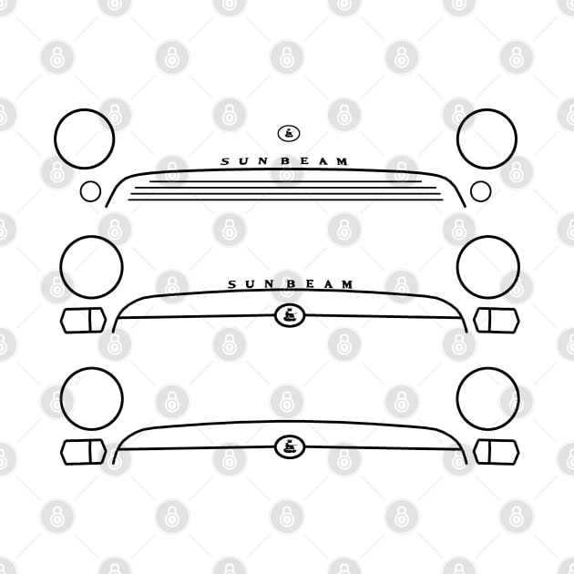 Sunbeam Alpine Series I-V classic British car evolution black outlines by soitwouldseem