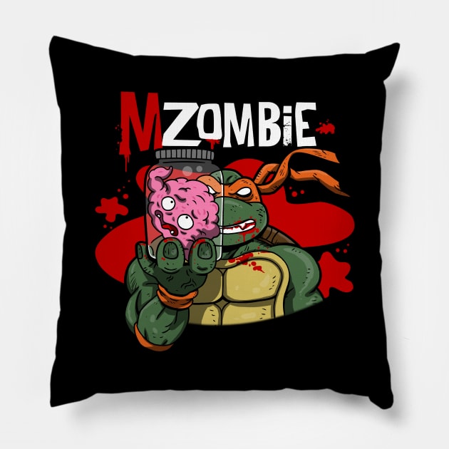 Funny Zombie Ninja Scary Zombie Eating Brains Cartoon Pillow by BoggsNicolas