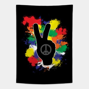 Peace Sign Hand Color Splash Tapestry