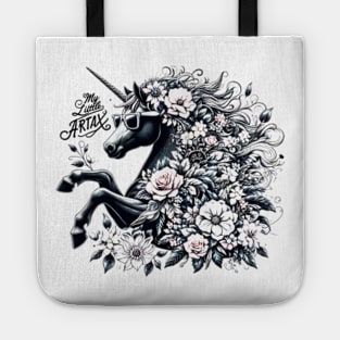 Floral unicorn design, vintage style, black style, wearing sunglasses, My little artax Tote