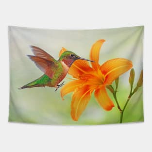 Hummingbird and Orange Day Lily Tapestry