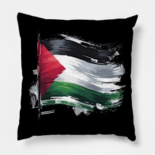 Abstract Brushstroke Palestinian Flag Pillow