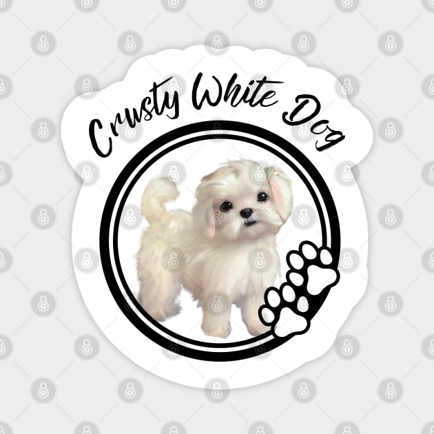 Crusty White Dog with Fluffy Curly Hair Cutest Eyes of Maltese Terrier Puppy Magnet by Mochabonk