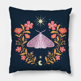 Magical moth with florals, stars and moon Pillow