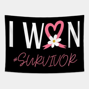 I Won Pink Ribbon Heart Breast Cancer Survivor Birthday Tapestry