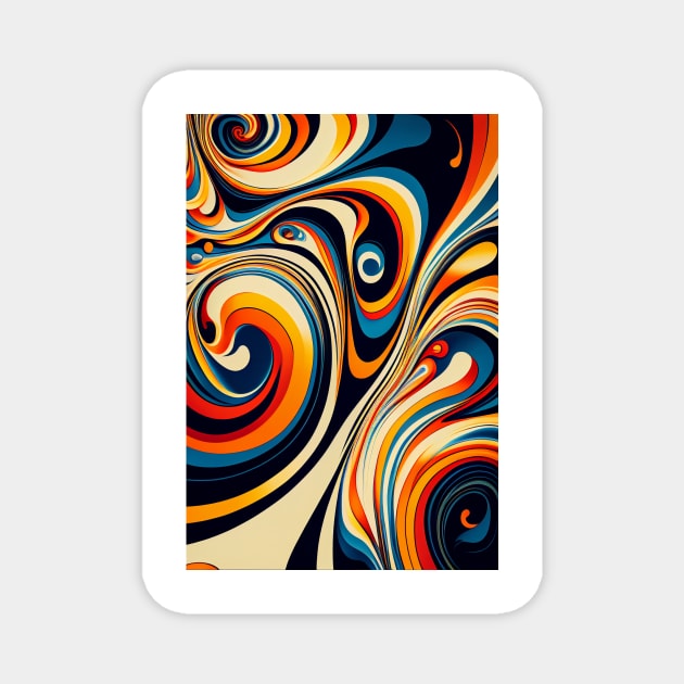 Liquid Swirl Contemporary Abstract Pattern in Orange, Yellow, Black, Navy, Blue, Green, Brown, Cream, Gold, Red Magnet by HiArtify