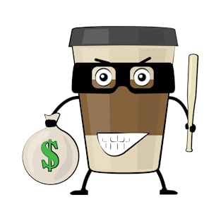 Cafe Mug Bandit - Funny Character Illustration T-Shirt