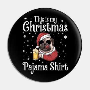 This Is My Christmas Pajama Shirt Beer Dog Santa Hat Christmas Pin