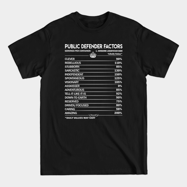 Disover Public Defender T Shirt - Public Defender Factors Daily Gift Item Tee - Public Defender - T-Shirt