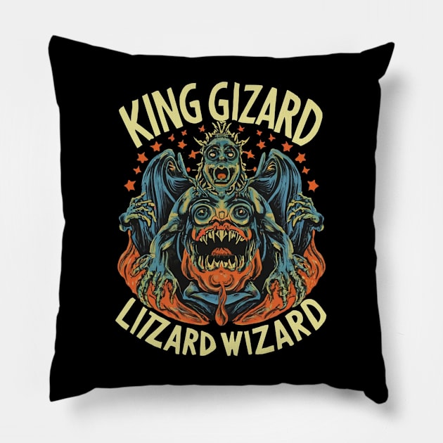 Lizard Kingdom Melodies Pillow by Aldrvnd