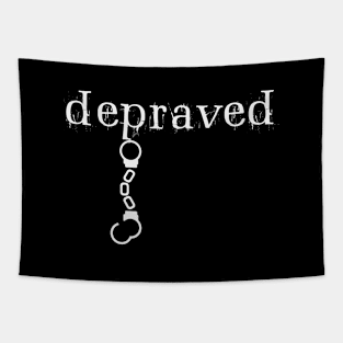 Depraved Handcuffs Hanging Dark Monotone Tapestry