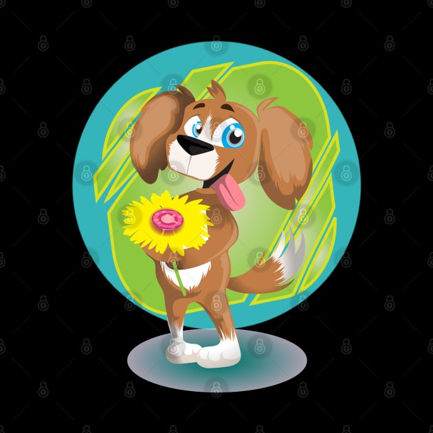 Cute Dog with Flowers by Design Knight