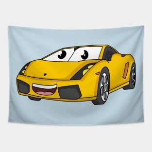 Cute happy yellow sports car cartoon Tapestry