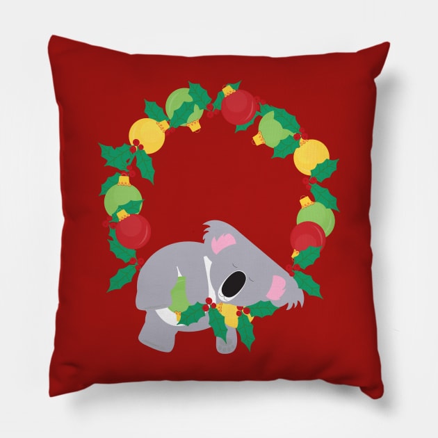 Christmas wreath koala Pillow by creativemonsoon