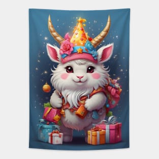 Cute Party Goat with Gifts Illustration Tapestry